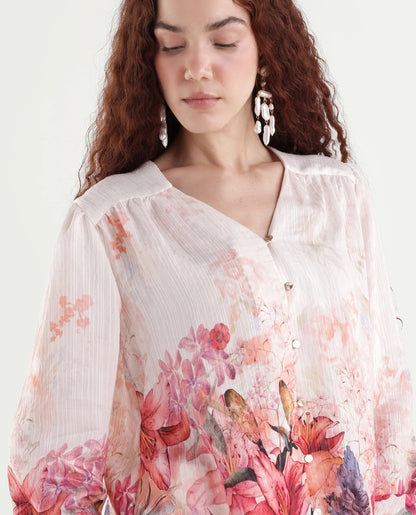 Rareism Women's Aerit Multi Viscose Blend Full Sleeve Regular Fit Floral Print Top