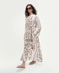 Rareism Women's Anin Beige Floral Cotton Blend A-Line Full Sleeve Dress