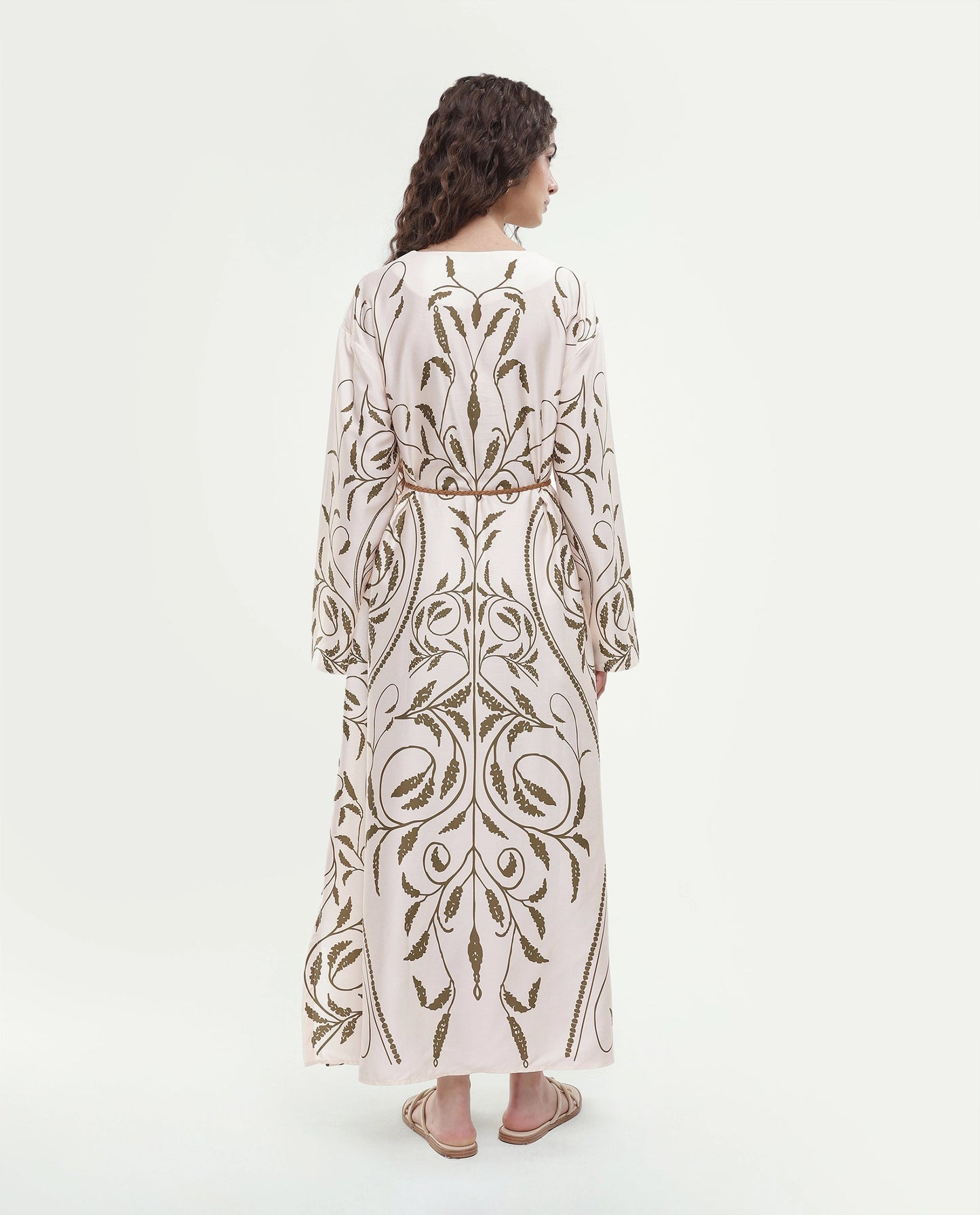 Rareism Women's Anin Beige Floral Cotton Blend A-Line Full Sleeve Dress