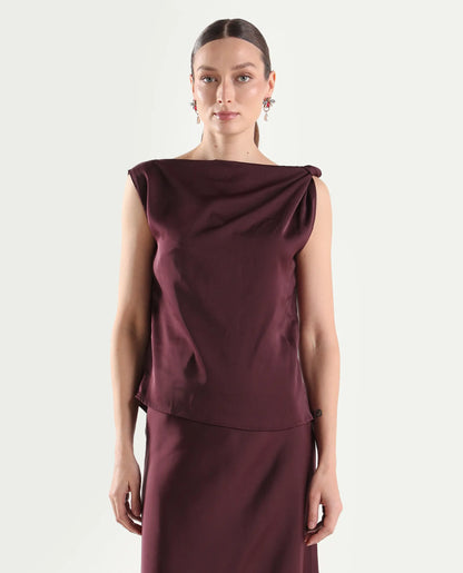 Rareism Women's Aoron-T Maroon Polyester Sleeveless Regular Fit Plain Top
