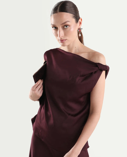 Rareism Women's Aoron-T Maroon Polyester Sleeveless Regular Fit Plain Top