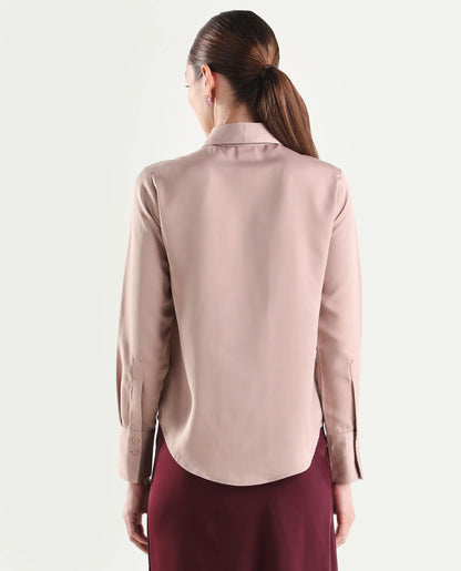 Rareism Women's Aviol Dusky Pink Polyester Full Sleeve Regular Fit Plain Top