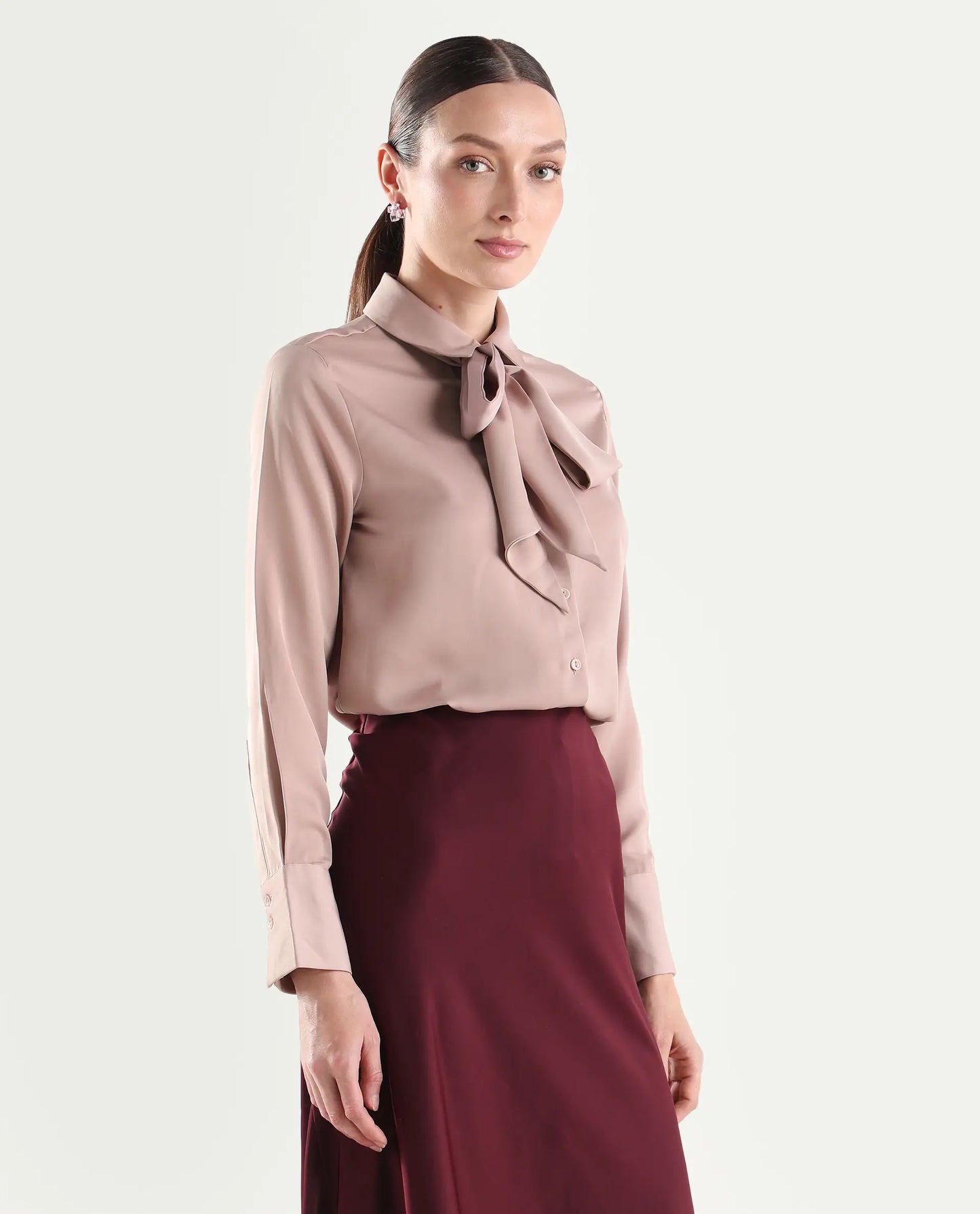 Rareism Women's Aviol Dusky Pink Polyester Full Sleeve Regular Fit Plain Top