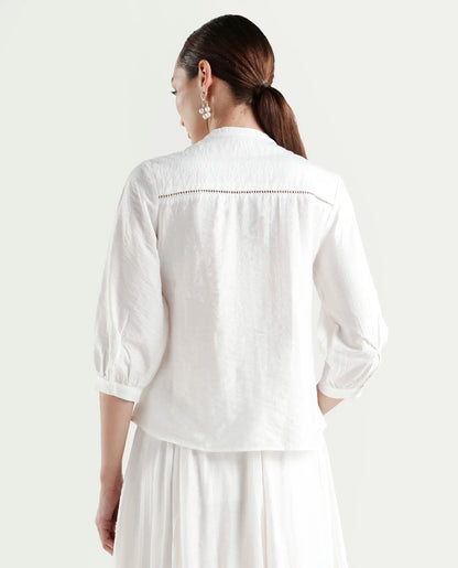 Rareism Women's Ceya White Viscose Blend 3/4th Sleeve Regular Fit Plain Top