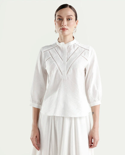Rareism Women's Ceya White Viscose Blend 3/4th Sleeve Regular Fit Plain Top