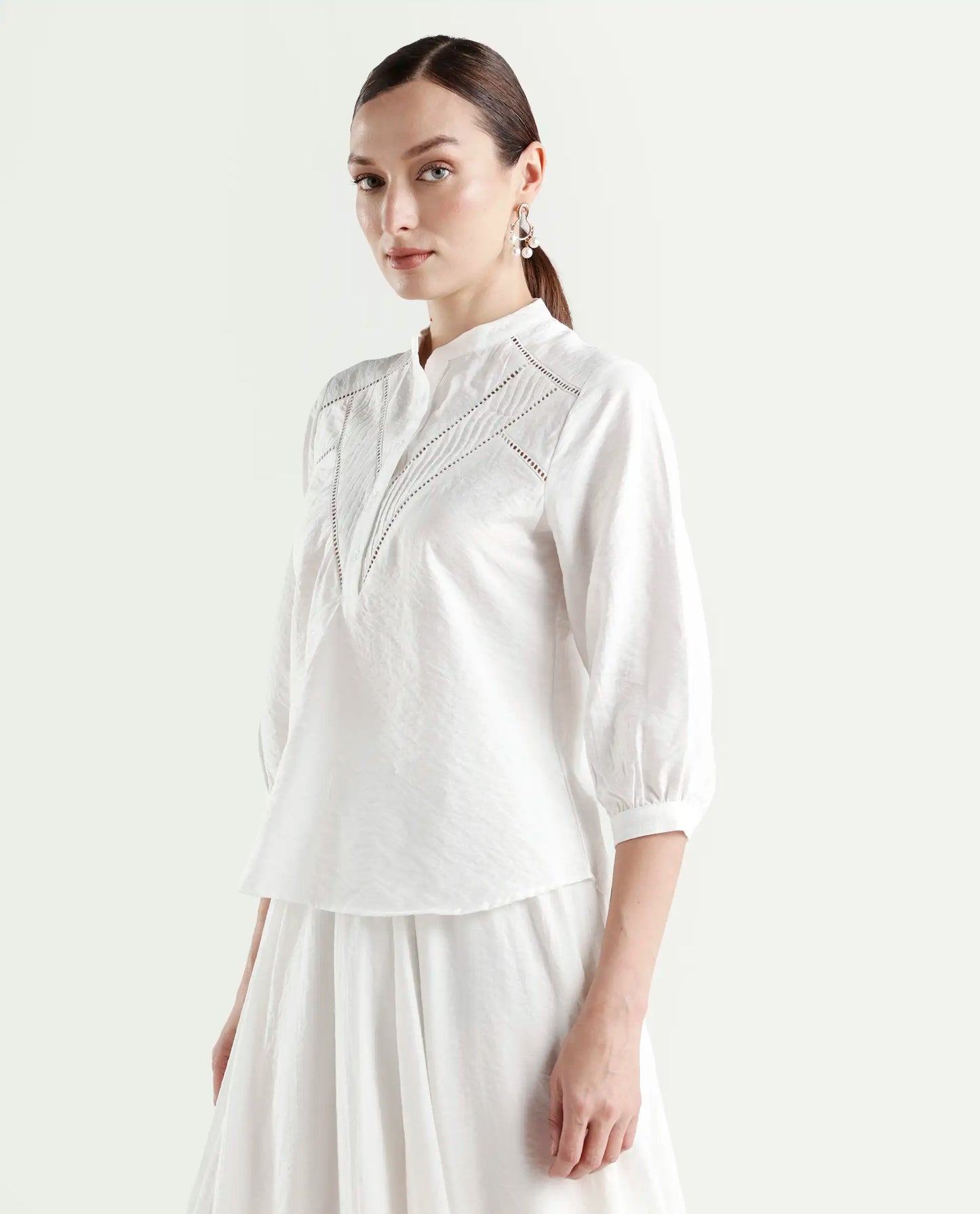 Rareism Women's Ceya White Viscose Blend 3/4th Sleeve Regular Fit Plain Top