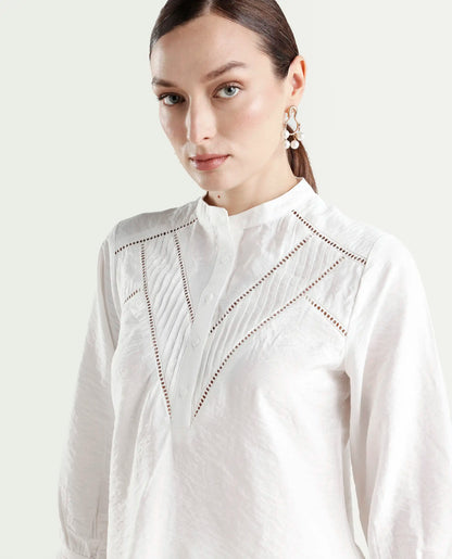 Rareism Women's Ceya White Viscose Blend 3/4th Sleeve Regular Fit Plain Top