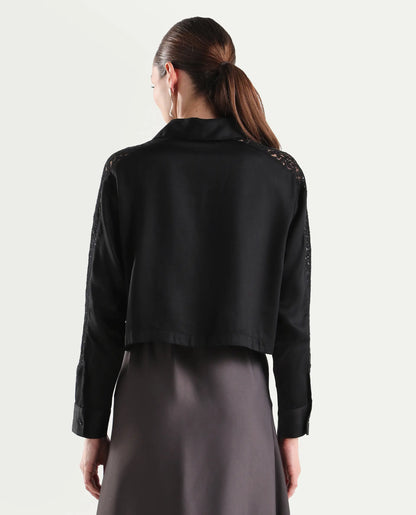 Rareism Women's Cici Black Viscose Full Sleeve Boxy Plain Shirt