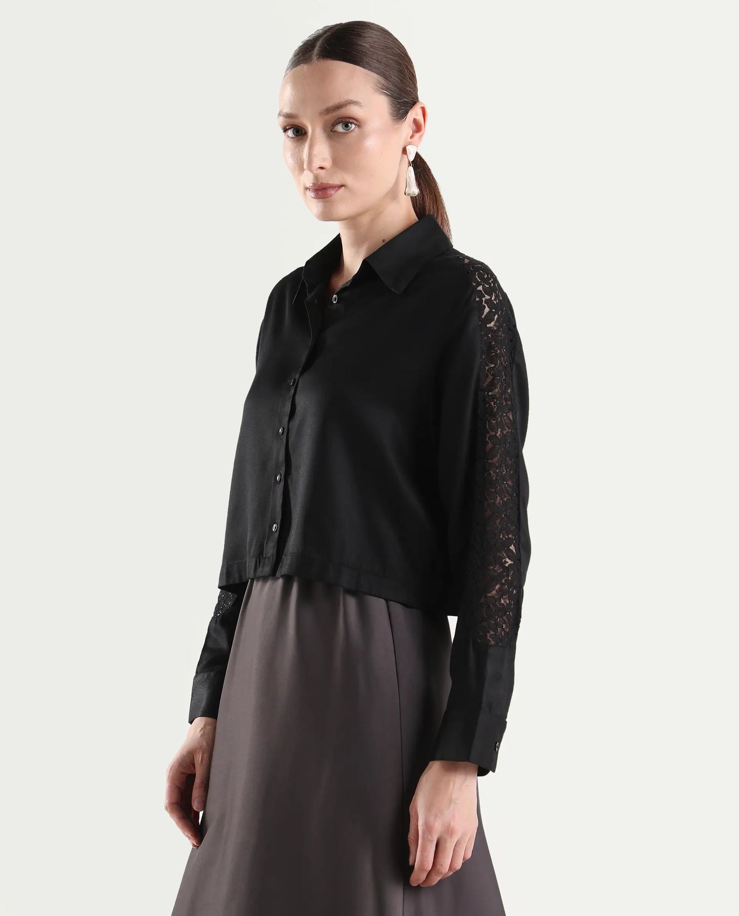 Rareism Women's Cici Black Viscose Full Sleeve Boxy Plain Shirt