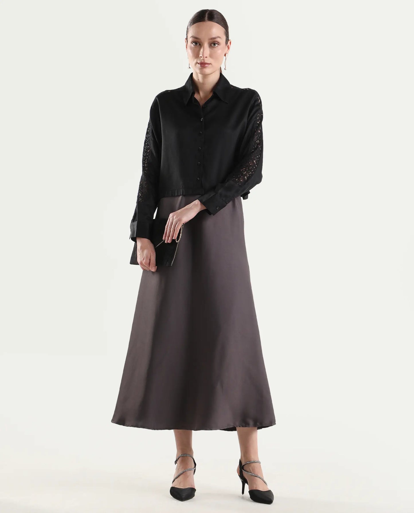 Rareism Women's Cici Black Viscose Full Sleeve Boxy Plain Shirt
