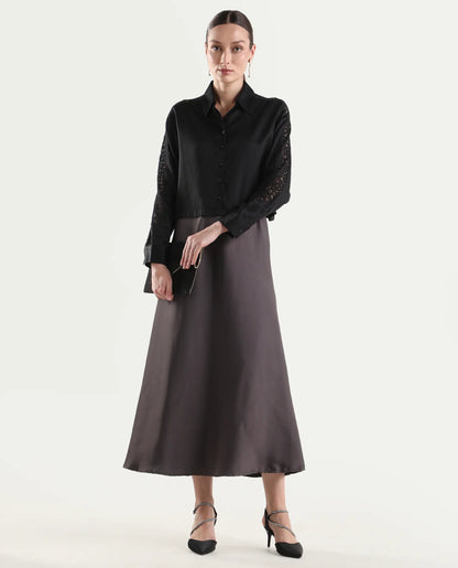 Rareism Women's Cici Black Viscose Full Sleeve Boxy Plain Shirt