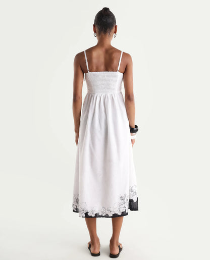 Rareism Women's Clara White Cotton Sleeveless Fit And Flare Floral Print Dress