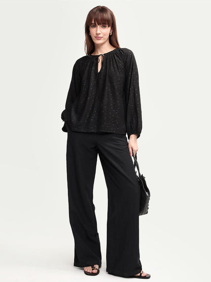 Rareism Women's Uniq Light Black Linen Blend Straight Plain Trouser