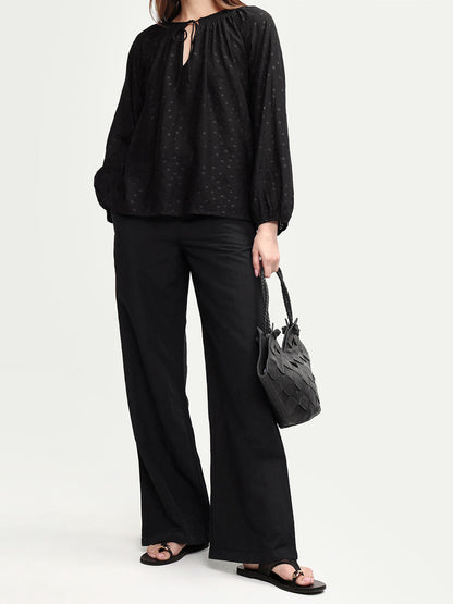 Rareism Women's Uniq Light Black Linen Blend Straight Plain Trouser