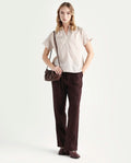 Rareism Women's Nupto Beige Cotton Mandarin Collar Relaxed Fit Plain Top | RAREISM at Broadway