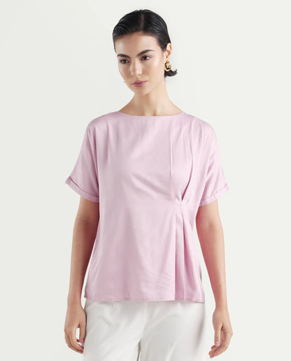 Rareism Women's Niyol Dusky Pink Cotton Blend Round Neck Regular Fit Plain Top | RAREISM at Broadway