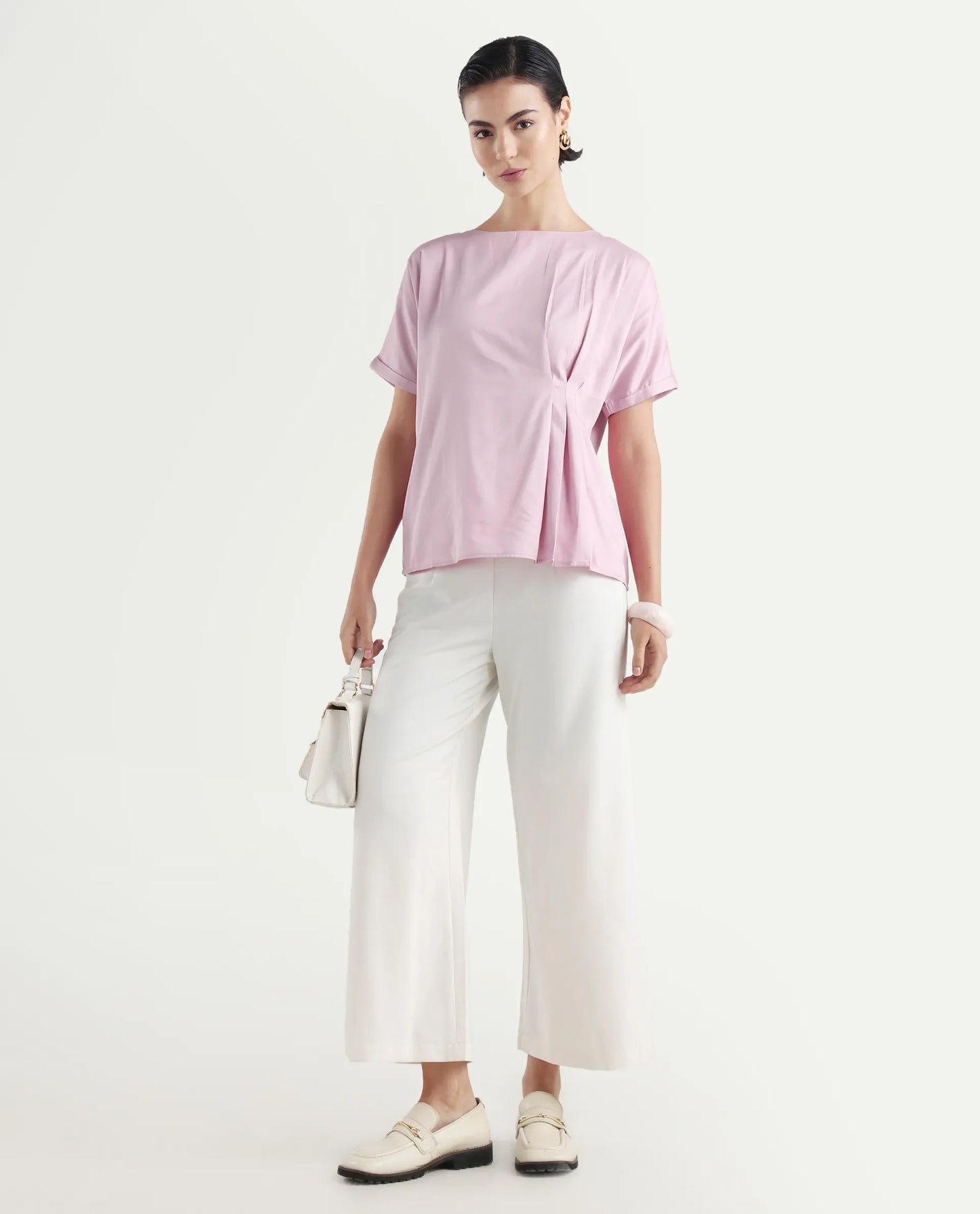 Rareism Women's Niyol Dusky Pink Cotton Blend Round Neck Regular Fit Plain Top | RAREISM at Broadway