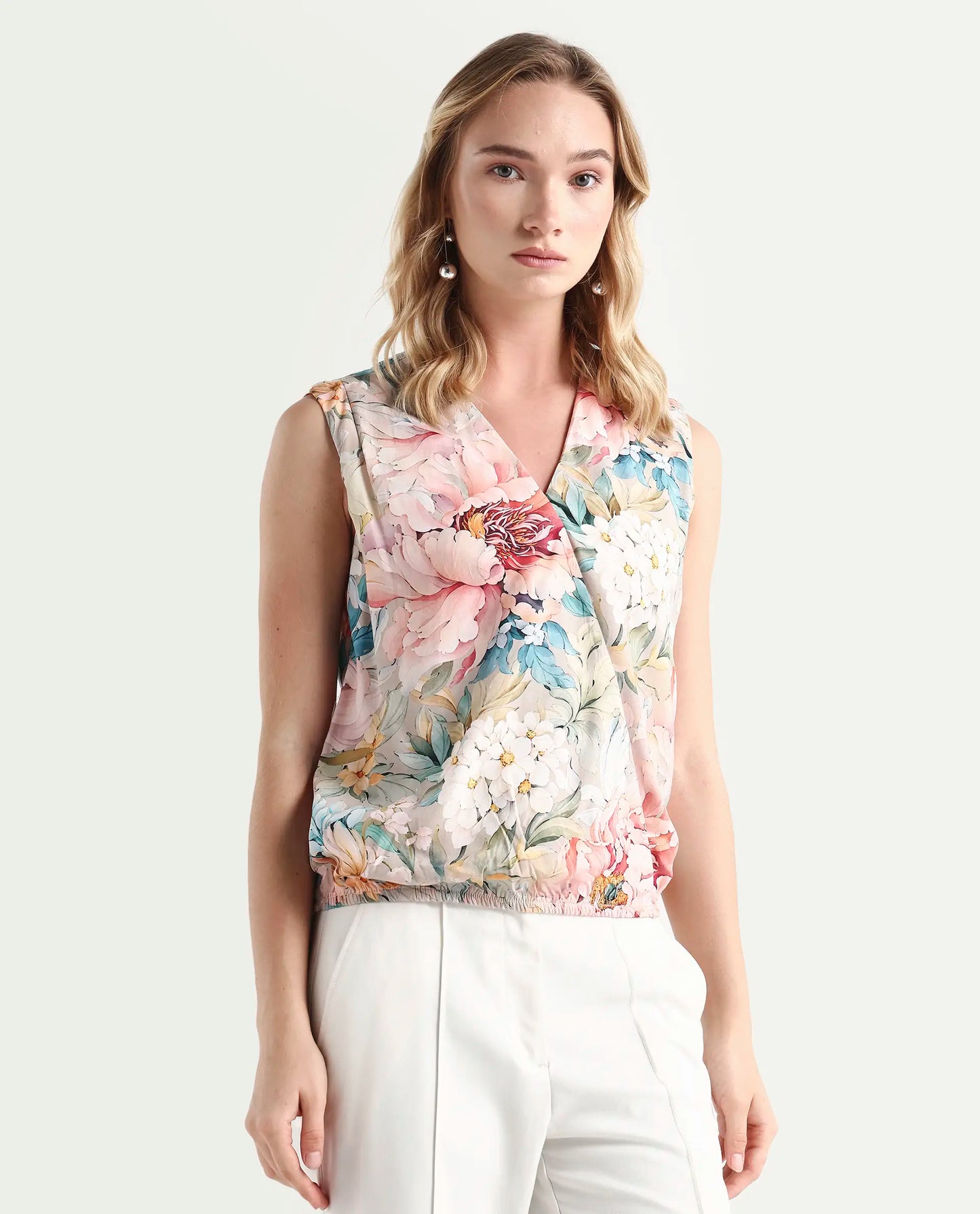 Rareism Women's Nujit Light Multi Viscose Sleeveless Over Lap Neck Regular Fit Top | RAREISM at Broadway