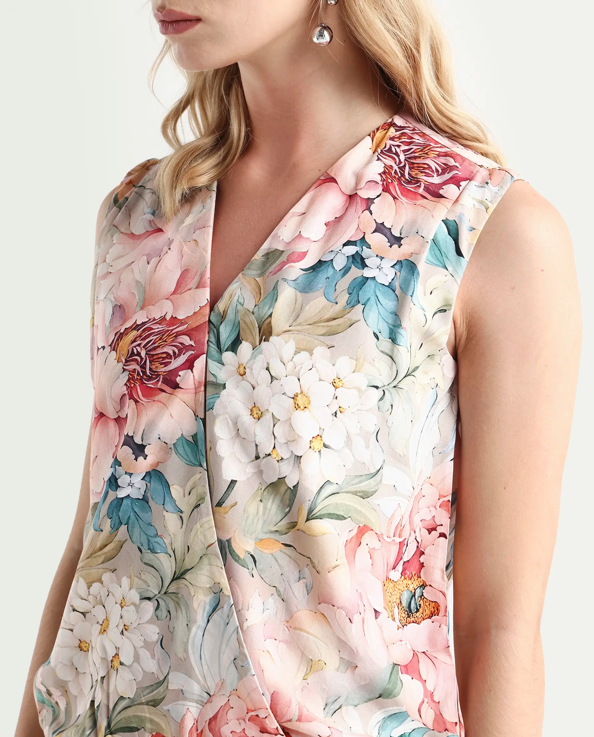 Rareism Women's Nujit Light Multi Viscose Sleeveless Over Lap Neck Regular Fit Top | RAREISM at Broadway