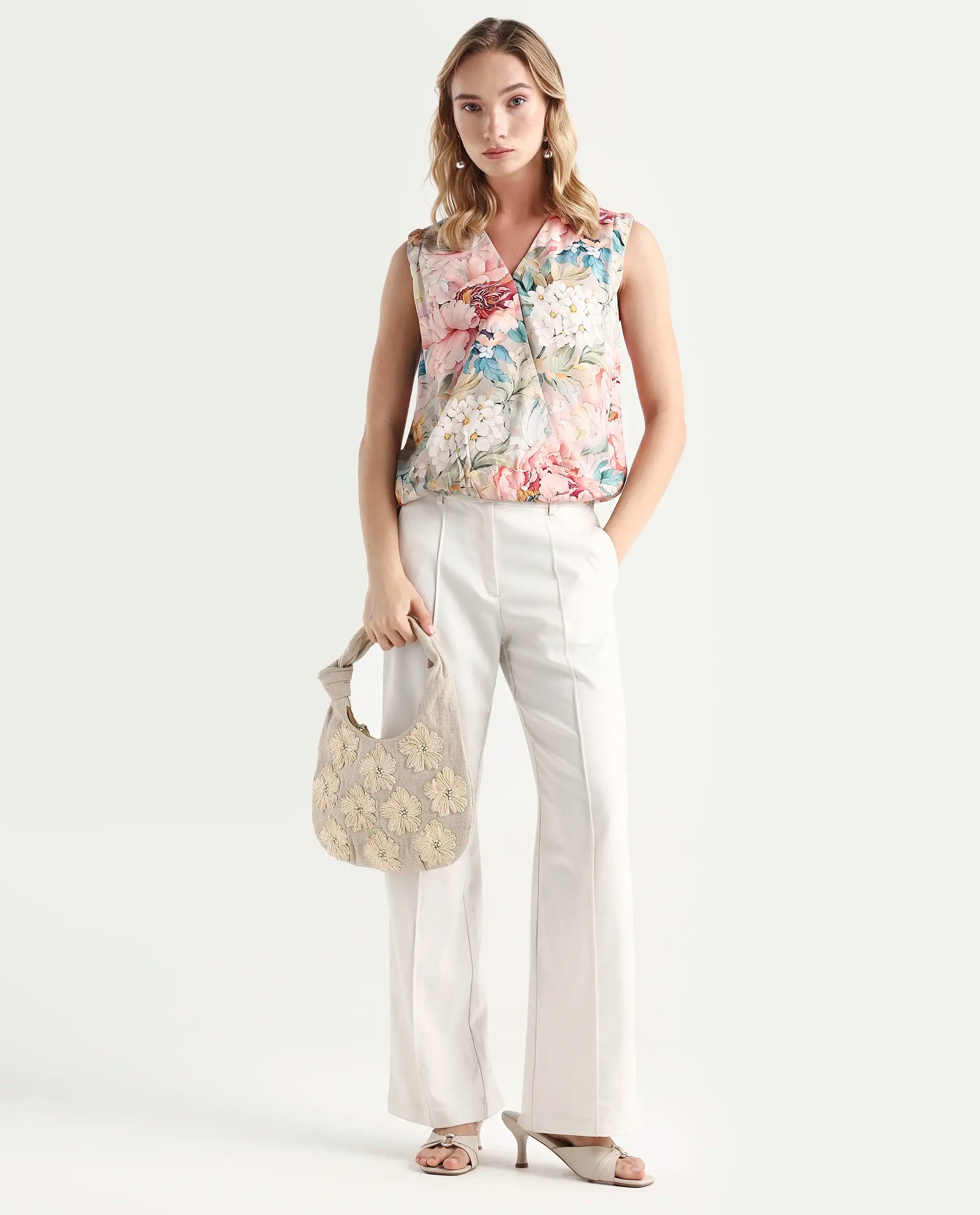 Rareism Women's Nujit Light Multi Viscose Sleeveless Over Lap Neck Regular Fit Top | RAREISM at Broadway