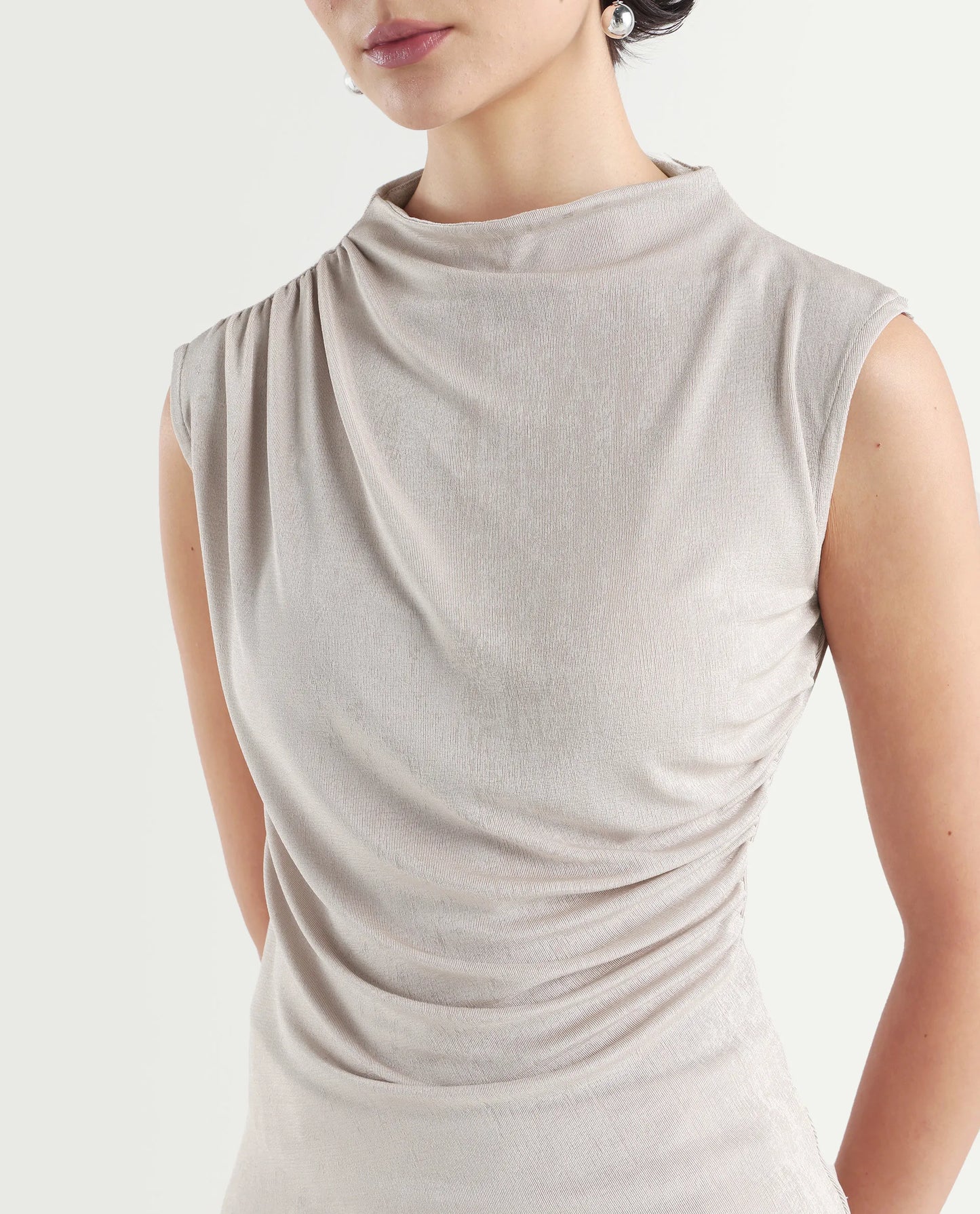 Rareism Women's Zoptus Light Beige Cotton High Neck Regular Fit Plain Top | RAREISM at Broadway