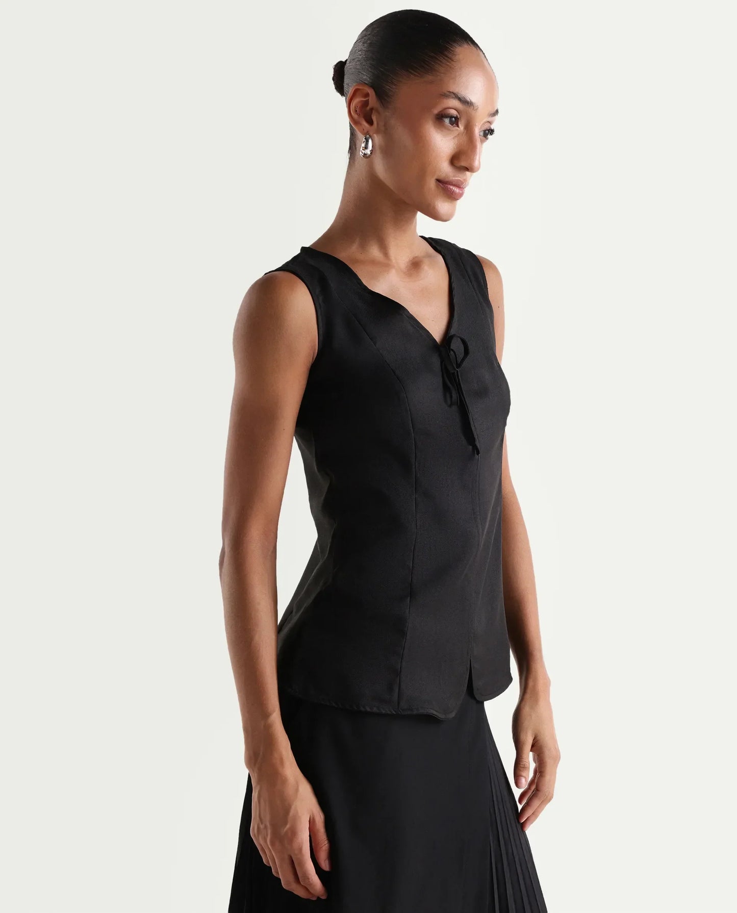 Rareism Women's Valton Black Polyester Sleeveless Regular Fit Plain Top