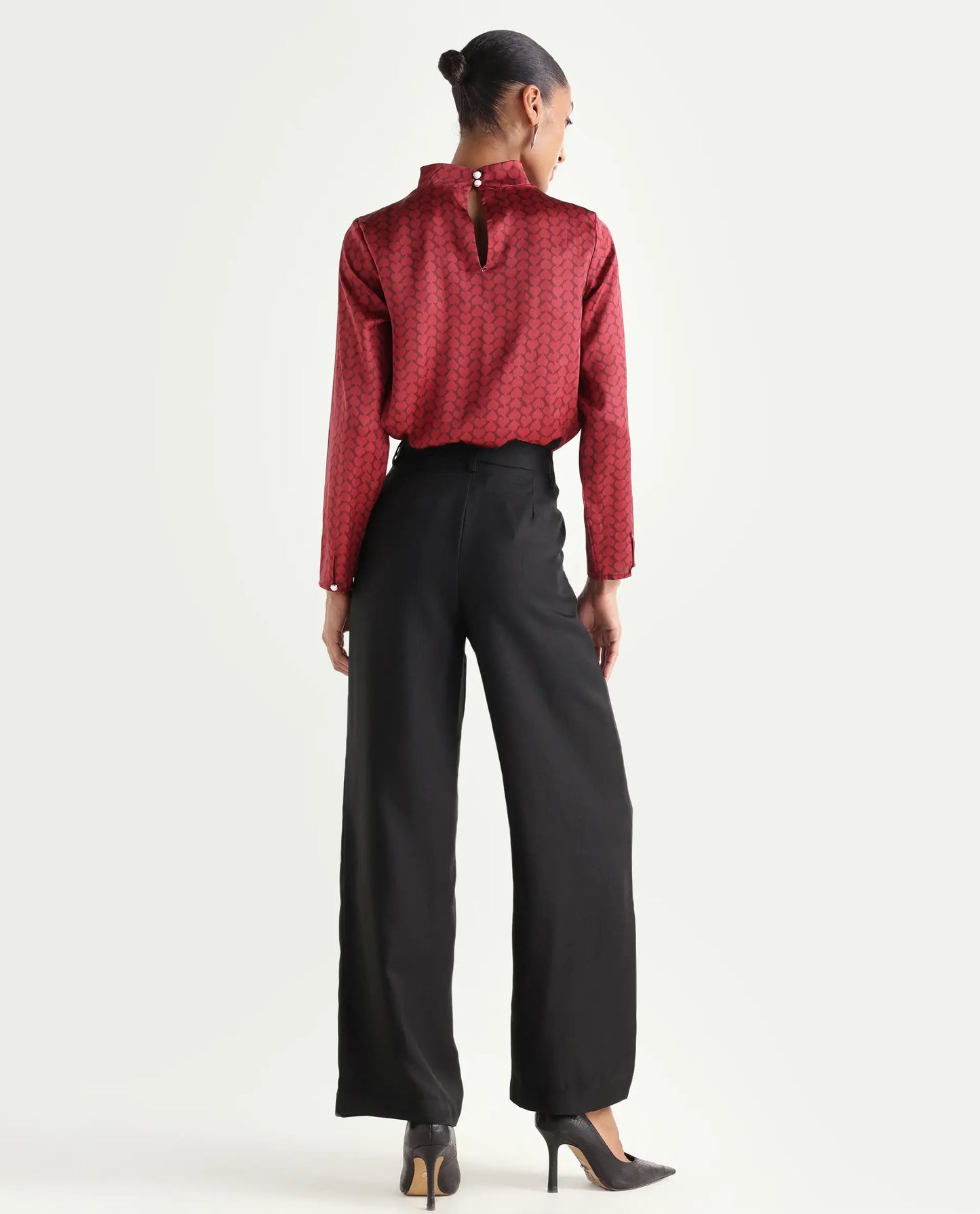 Rareism Women's Vrait Black Polyester Straight Plain Trouser