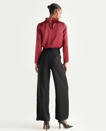 Rareism Women's Vrait Black Polyester Straight Plain Trouser