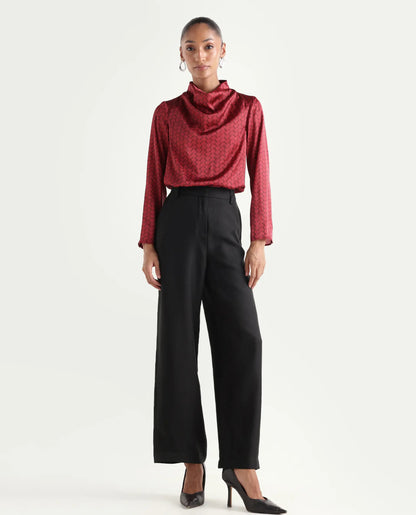 Rareism Women's Vrait Black Polyester Straight Plain Trouser