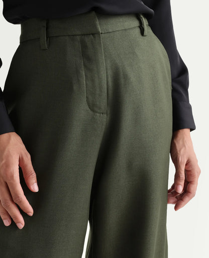 Rareism Women's Vrait Olive Polyester Straight Plain Trouser