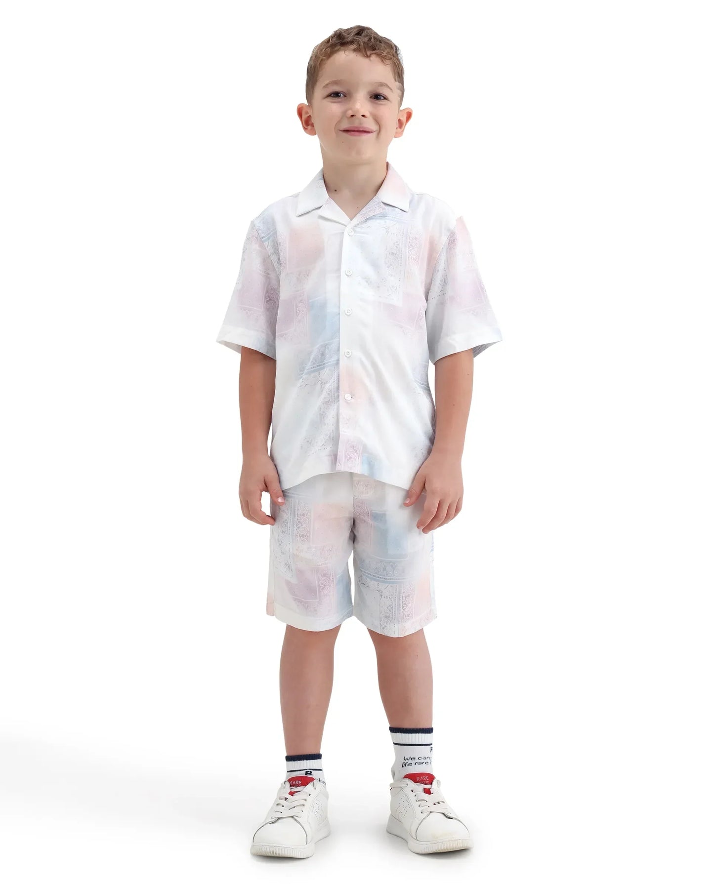 Rare Ones Kids Adrin-B Off White Viscose Rayon Button Closure Regular Fit Shorts
