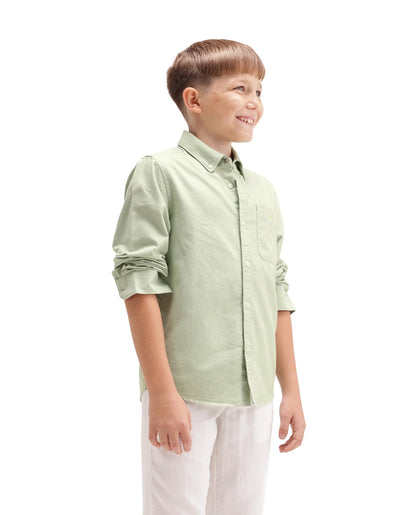 Rare Ones Kids Jac-26 Pastel Green Cotton Button Closure Regular Fit Shirt