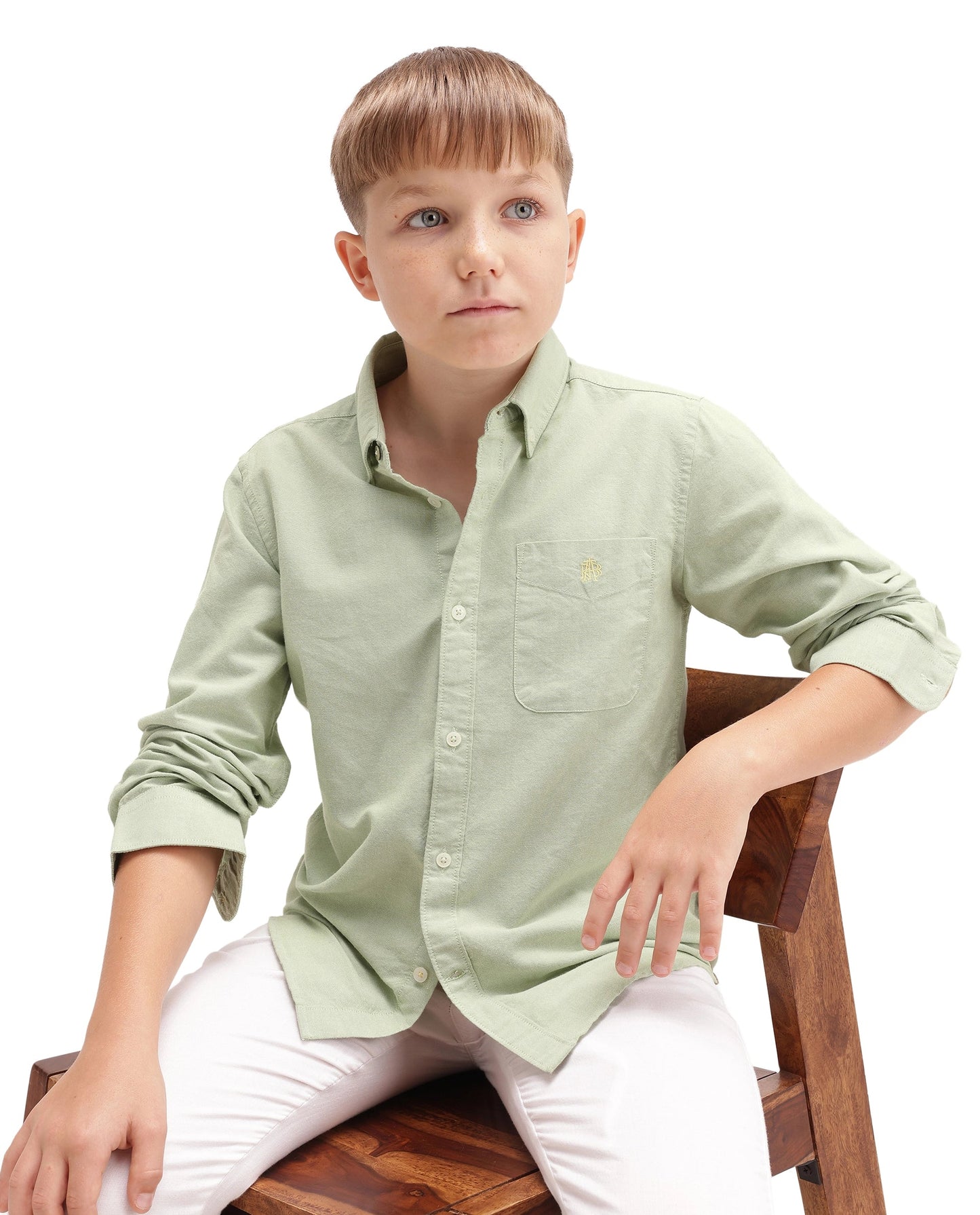 Rare Ones Kids Jac-26 Pastel Green Cotton Button Closure Regular Fit Shirt