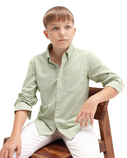 Rare Ones Kids Jac-26 Pastel Green Cotton Button Closure Regular Fit Shirt
