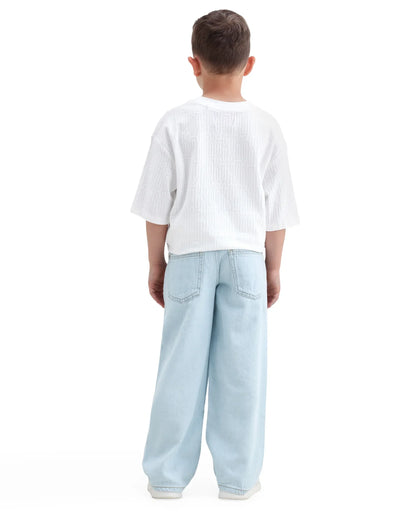 Rare Ones Kids Kasen-2 Light Blue Cotton Blend Shank Button Closure Slouchy Fit Jeans
