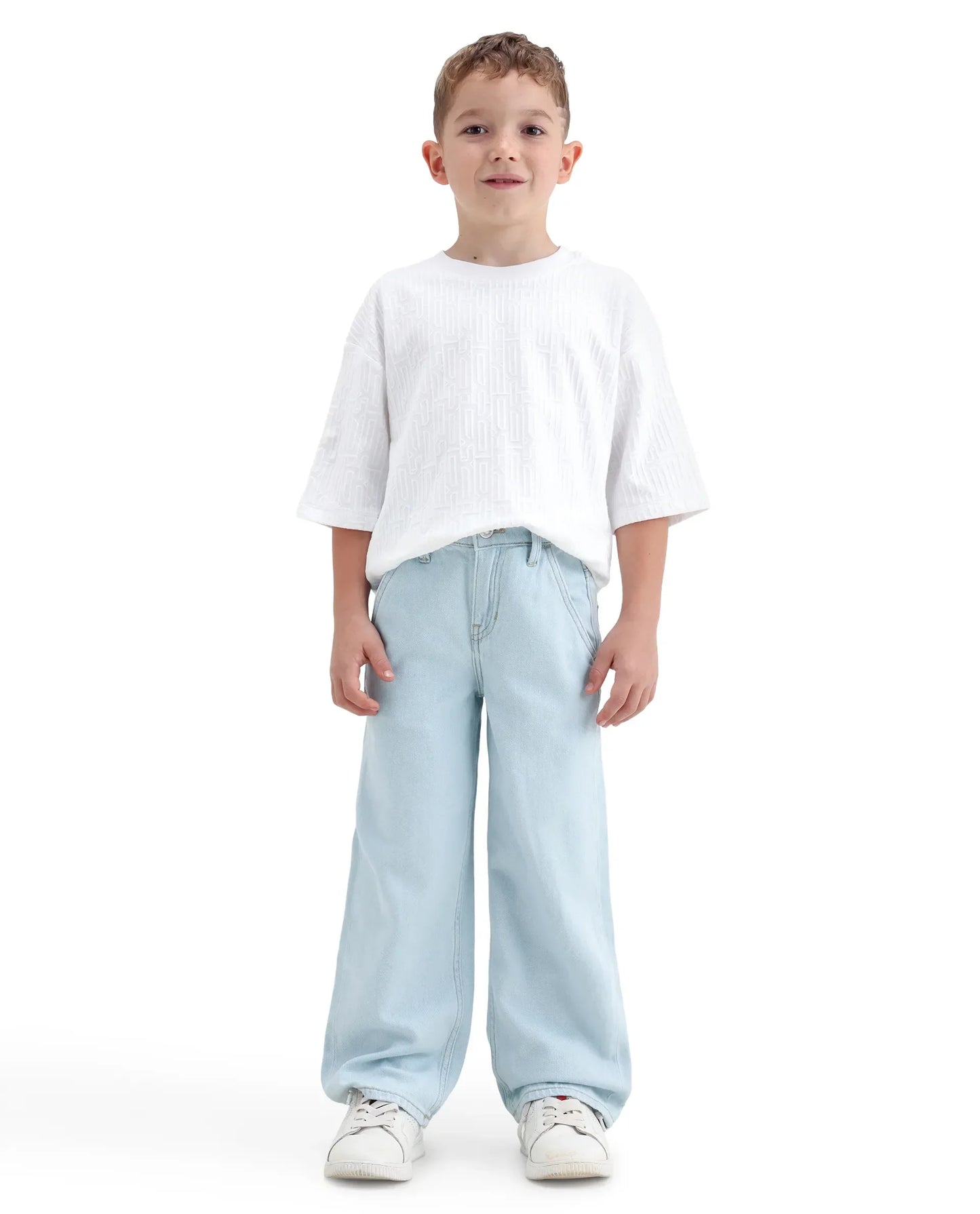 Rare Ones Kids Kasen-2 Light Blue Cotton Blend Shank Button Closure Slouchy Fit Jeans