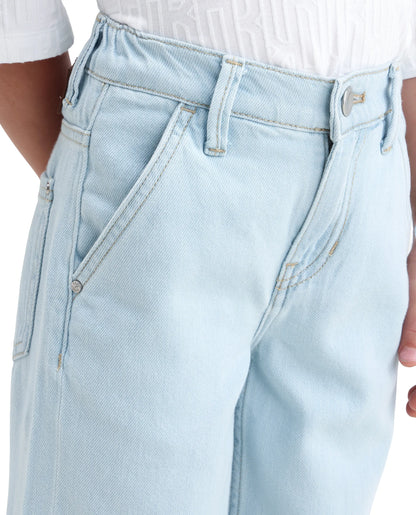 Rare Ones Kids Kasen-2 Light Blue Cotton Blend Shank Button Closure Slouchy Fit Jeans