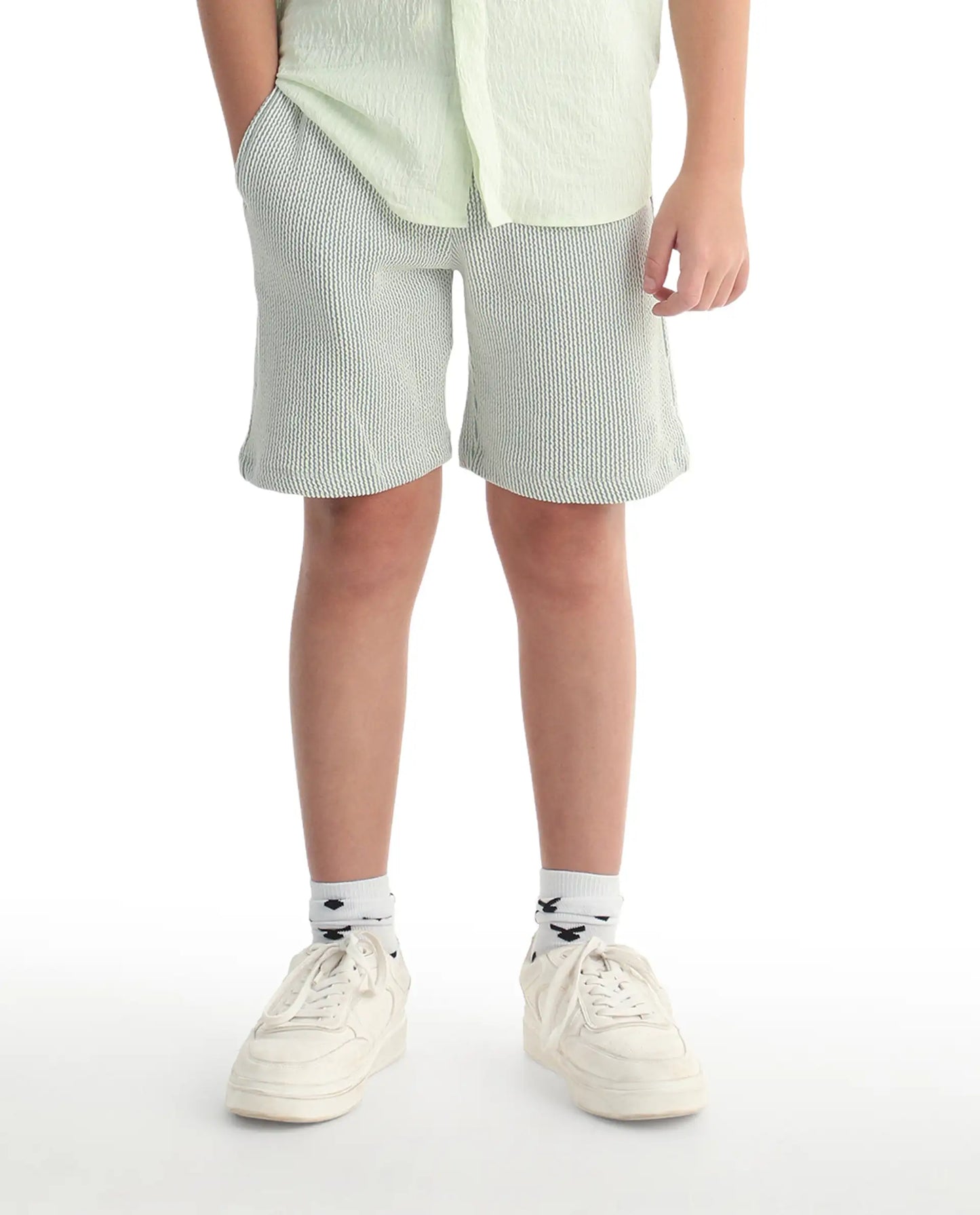 Rare Ones Kids John26-B Light Green Cotton Blend Fabric Drawstring Closure Regular Fit Shorts