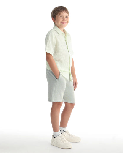 Rare Ones Kids John26-B Light Green Cotton Blend Fabric Drawstring Closure Regular Fit Shorts