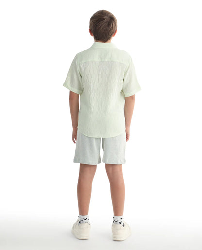 Rare Ones Kids John26-B Light Green Cotton Blend Fabric Drawstring Closure Regular Fit Shorts
