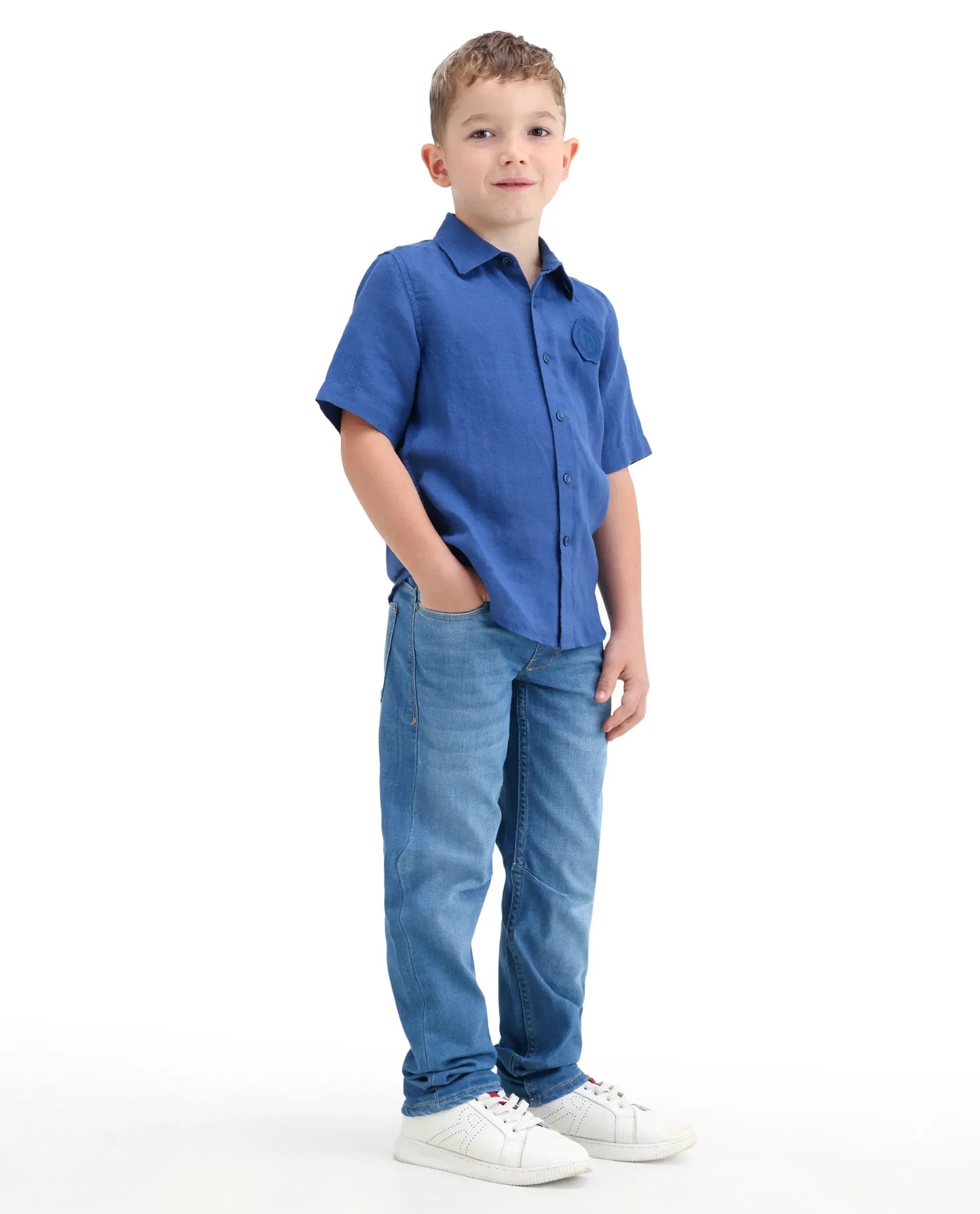 Rare Ones Kids Peter Light Blue Cotton Blend Fabric Pull-On Closure Regular Fit Jeans