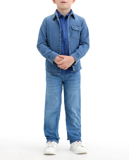 Rare Ones Kids Peter Light Blue Cotton Blend Fabric Pull-On Closure Regular Fit Jeans