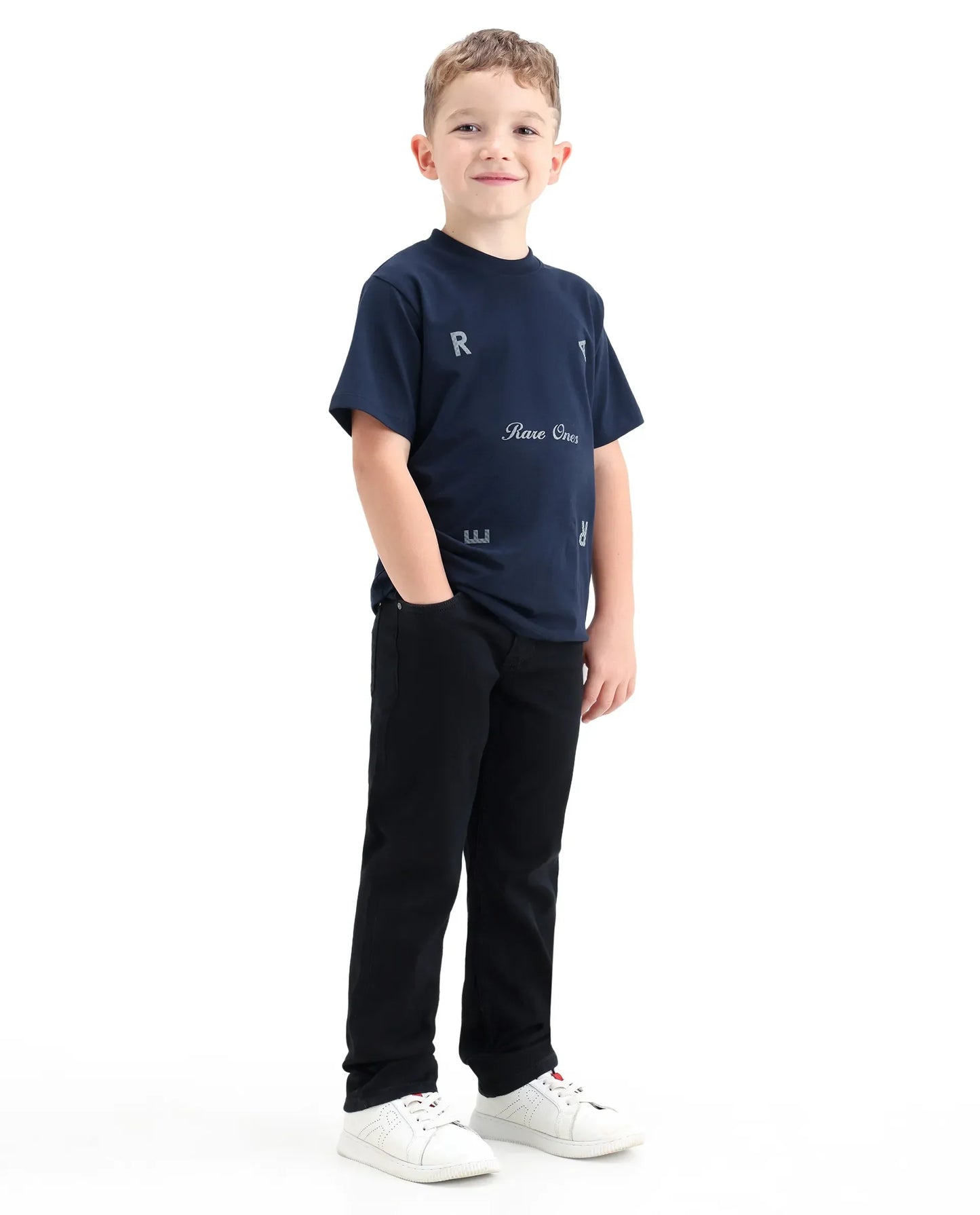 Rare Ones Kids Clif Black Cotton Blend Fabric Zipper Closure Regular Fit Jeans