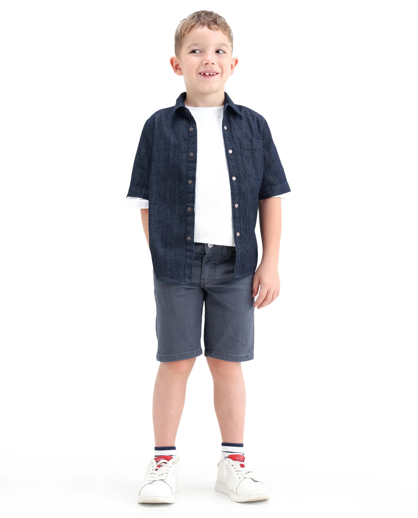 Rare Ones Kids Dell Grey Cotton Blend Fabric Button And Zipper Closure Regular Fit Shorts