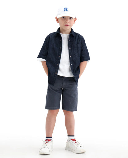 Rare Ones Kids Dell Grey Cotton Blend Fabric Button And Zipper Closure Regular Fit Shorts