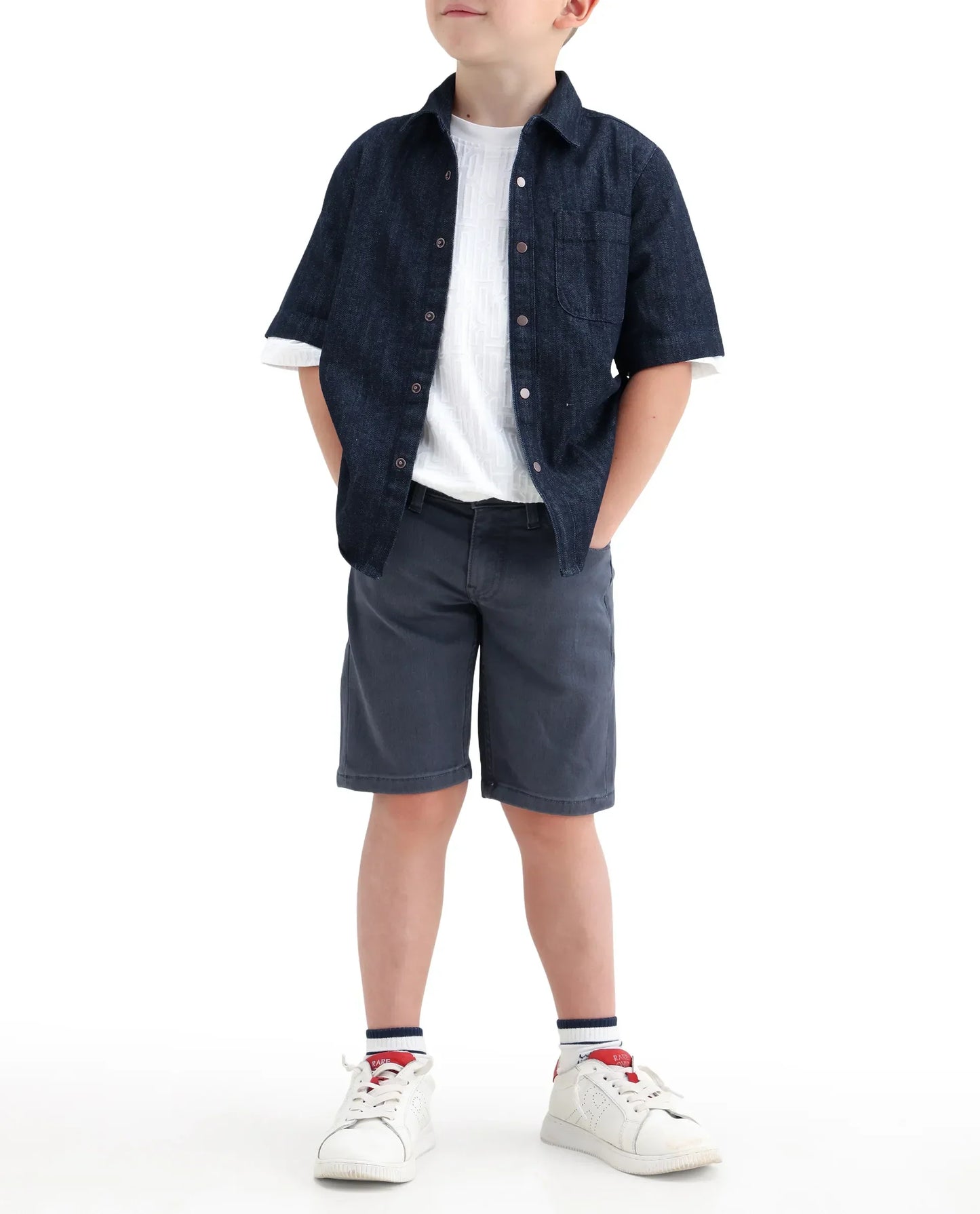 Rare Ones Kids Dell Grey Cotton Blend Fabric Button And Zipper Closure Regular Fit Shorts