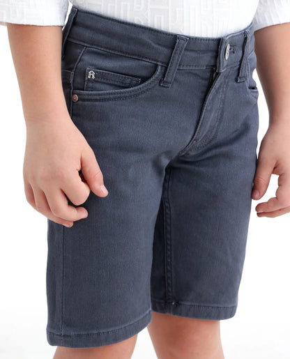 Rare Ones Kids Dell Grey Cotton Blend Fabric Button And Zipper Closure Regular Fit Shorts