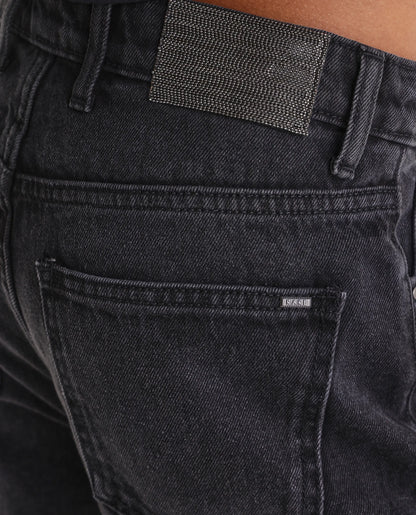 Rareism Women's Strine Black Cotton Straight Fit Plain Jeans