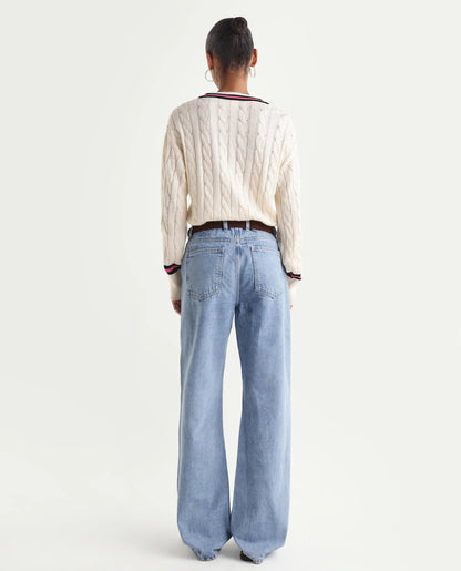 Rareism Women's Stasia Light Blue Cotton Blend Straight Fit Plain Jeans