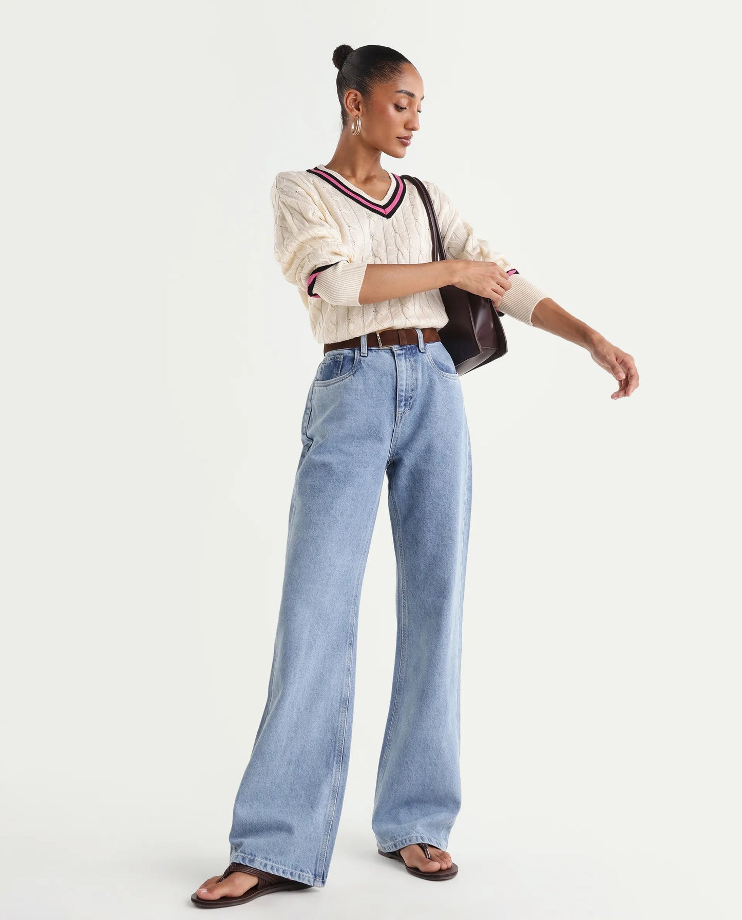 Rareism Women's Stasia Light Blue Cotton Blend Straight Fit Plain Jeans